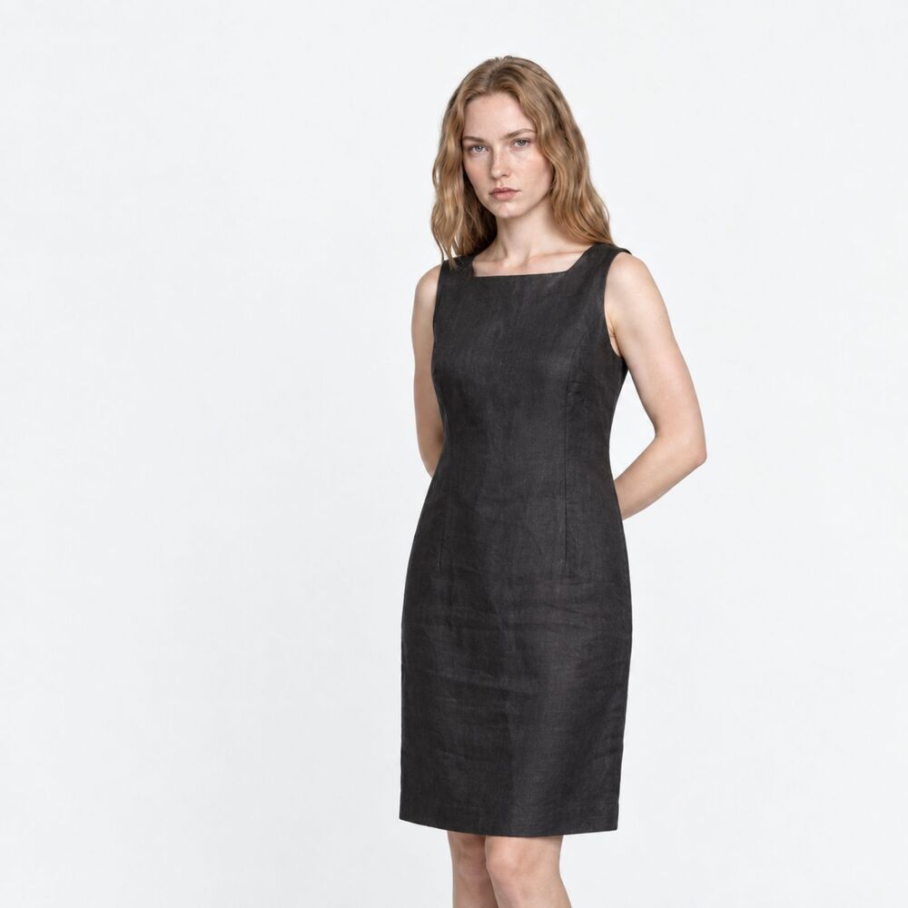 Talbots 100% Irish Linen Sheath Dress Women's Size 14 Black Sleeveless